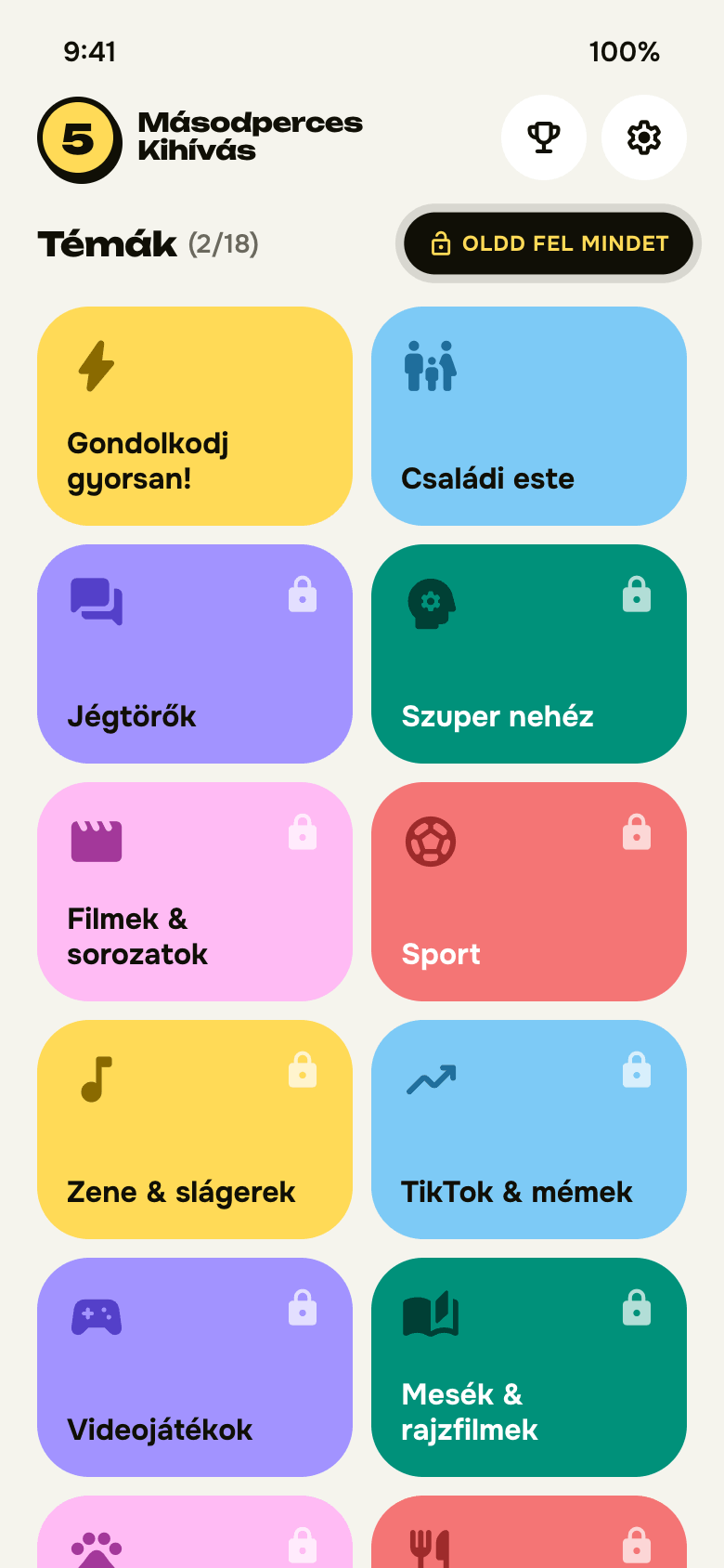 Főoldal a 18 témával