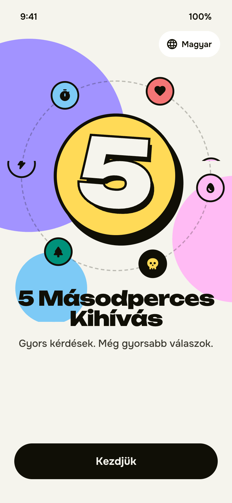 5 Másodperces Kihívás kezdőképernyő
