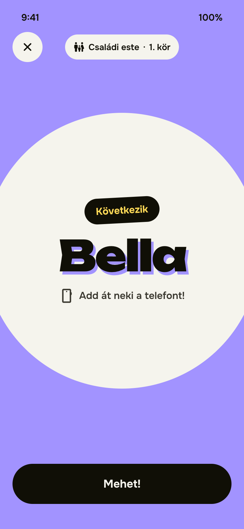 Következő játékos képernyő